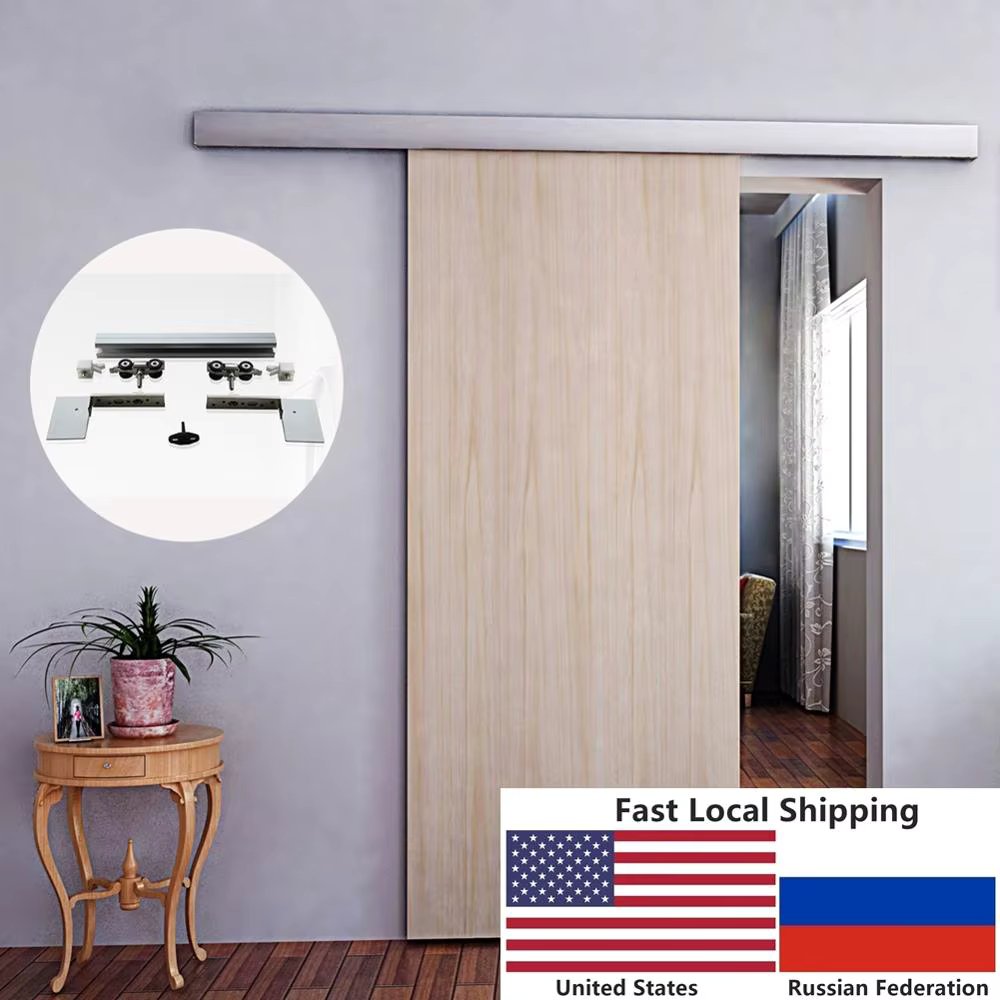 4.9FT/6FT/6.6FT Aluminium Alloy Brushed Interior Wood Barn Sliding Door Hardware Hidden Track with Decorative Cover