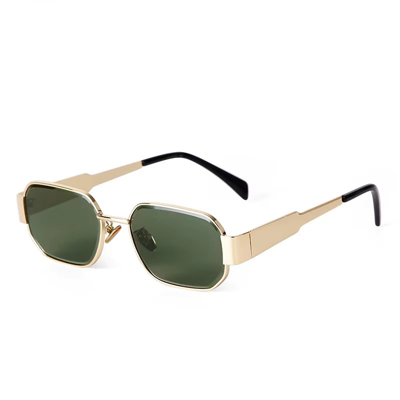 Retro Gold Metal Punk Square Sunglasses for Women Men 2024 Brand Designer Fashion Classic Green Lens Rectangle Sun Glasses UV400