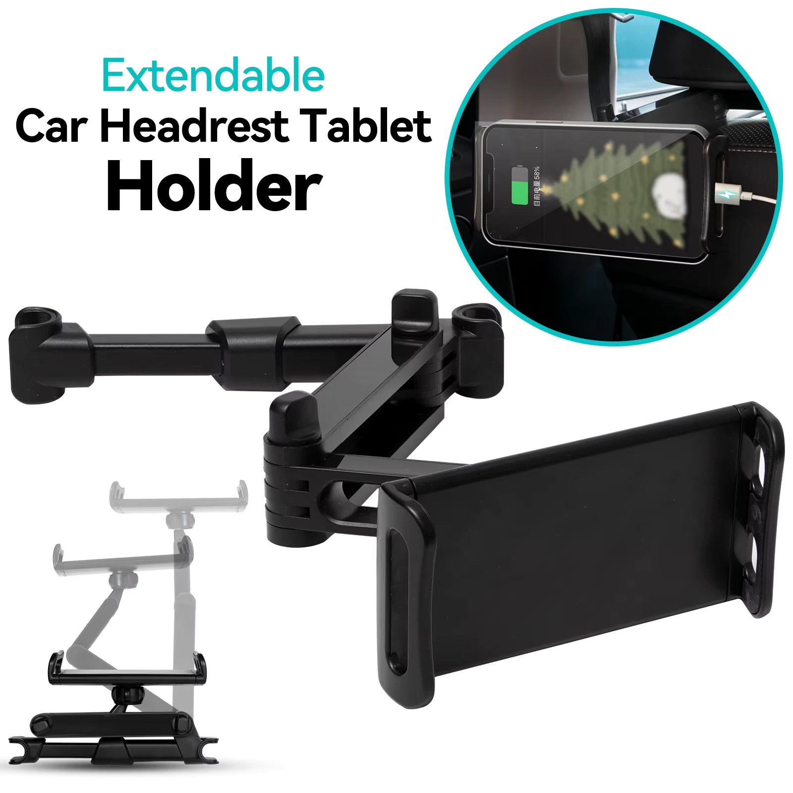 Flexible 360 Degree Rotating for iPad Mobile Phone Car Pillow Holder Tablet Stand Back Seat Headrest Mount Bracket 4.5-10.5 Inch