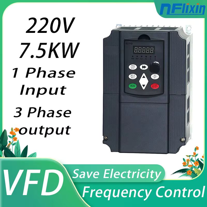 VFD Inverter Variable Frequency Drive Converter 1.5/2.2/4/5.5/7.5KW AC 220V 1P to 3P Output Speed Controller for Motor