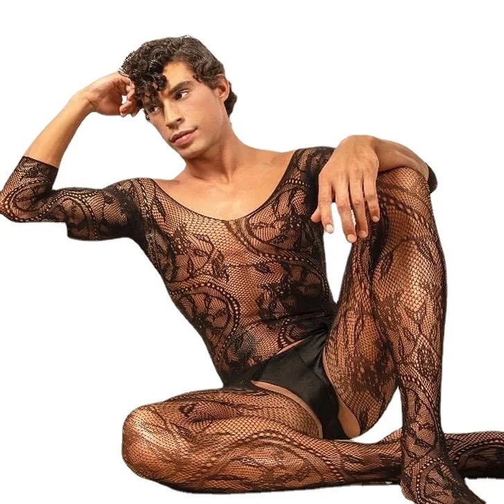 Fetish Underwear for Men's Body Stockings Man Fishnet Bodysuits Crotchless Lingerie Sissy Jumpsuit Male Erotic Porno Sleepwear