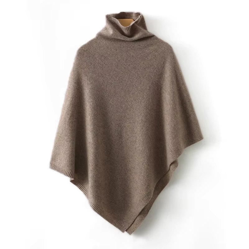 100%Wool Turtleneck Poncho Pullover Shawls Women Knitted Irregular Cloak Fashion Soft Warm Wollen Bat Sleeve Loose Thin Coat