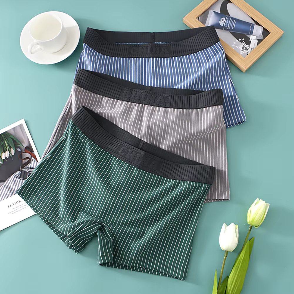 3PCS/Pack 100% Cotton Soft Panties Woman Trendy Striped Female Underwear Summer Breathable High Elastic Mid-rise Waist Boyshort