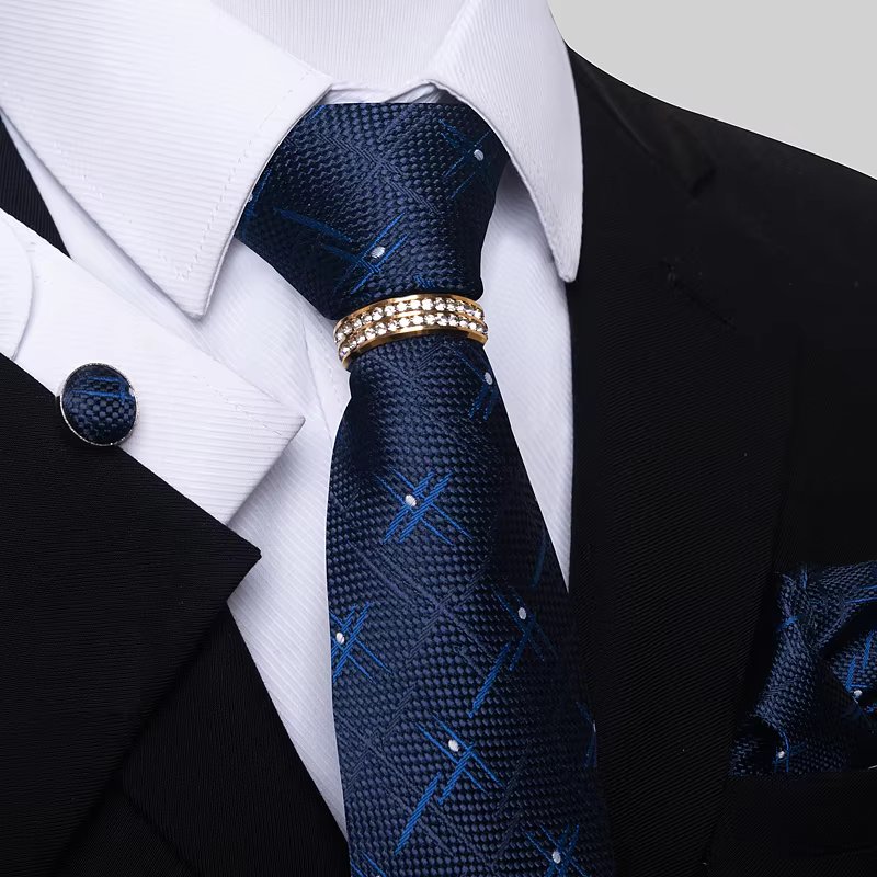 Brand Luxury 8 cm Tie Hanky Cufflink Set Gravata Necktie For Men Blue hombre Printed Wedding Father's Day Office Dress