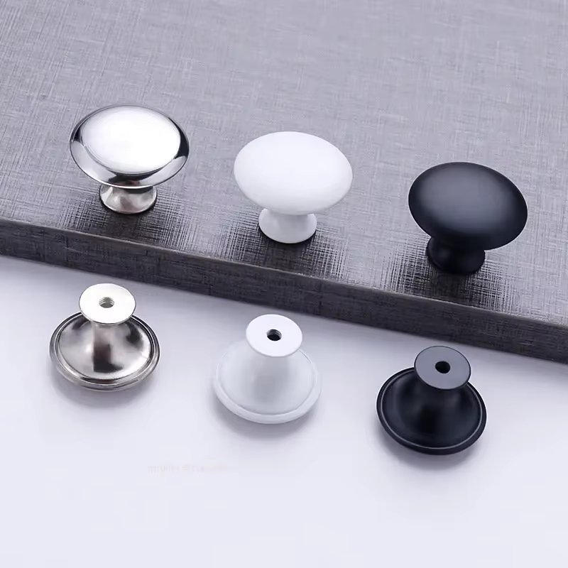 Simple Wardrobe Cabinet Round Stainless Steel Drawer Handle European Mushroom Type Porcelain White Black Single Hole Handle