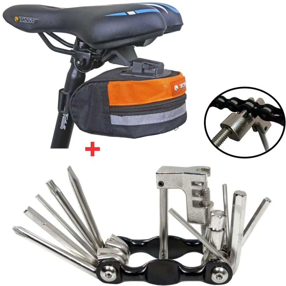 TSW 04 Orange Saddle Bag + 12 Functions Black Allen Rava Keychain Kit
