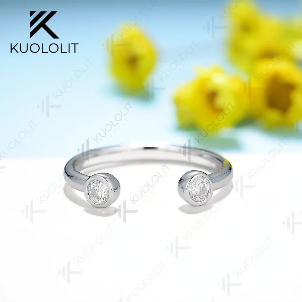 Kuololit 0.2ctw Moissanite 18K 14K White Gold Moissanite Ring for Women Matching Wedding Diamond V Band Engagement Christmas