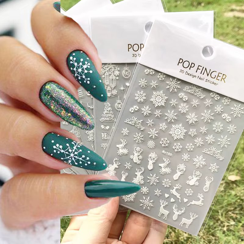 3d Nail Art Stickers Christmas Winter White Snowflake Xmas Trees Bells Decals For Nails Decoration Manicure Salon Beauty
