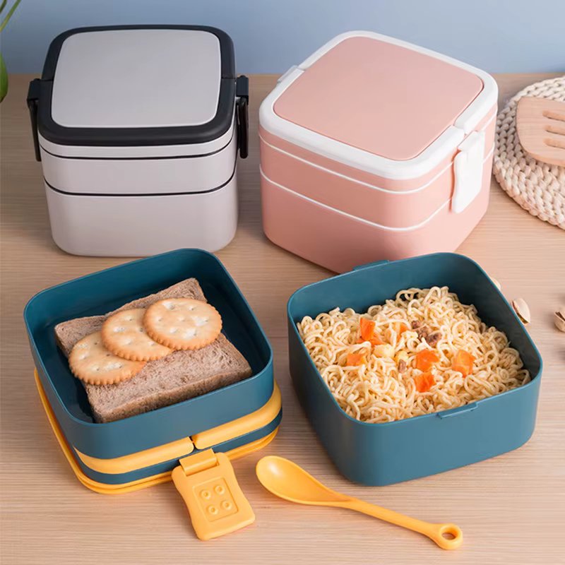 1100ml Portable 2 Layer Healthy Lunch Box Food Container Microwave Oven Lunch Bento Boxes With Cutlery Lunchbox