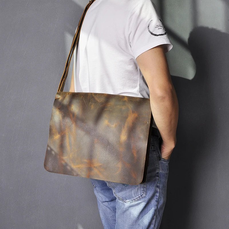 New Fashion Real Leather Male Casual Messenger bag Satchel cowhide 14" Laptop Bag Cross-body Shoulder bag For Men A063