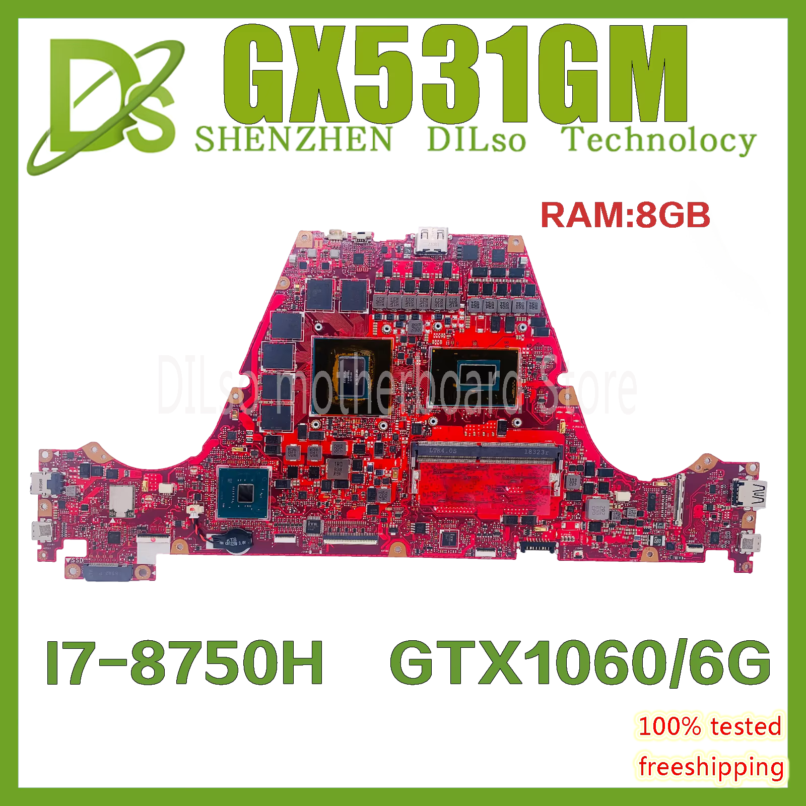 KEFU GX531GM Laptop Motherboard Is For ASUS ROG Zephyrus GX531G GX531 Mainboard With 8G-RAM i7-8750H GTX1060-V6G 100% Fully Test