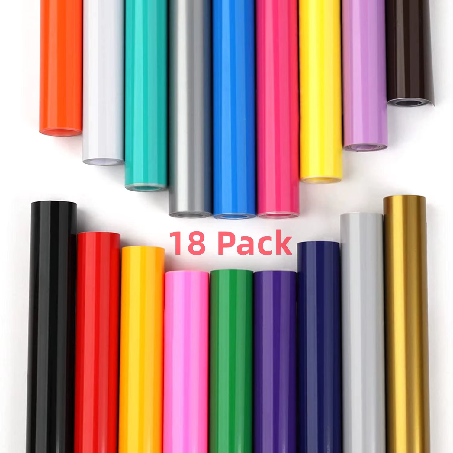 HTVRONT 18 Pack 12X3ft Permanent Adhesive Vinyl Multi Colors Roll for Cricut Craft DIY Cup Glass Phone Case Decor EASY TO CUT