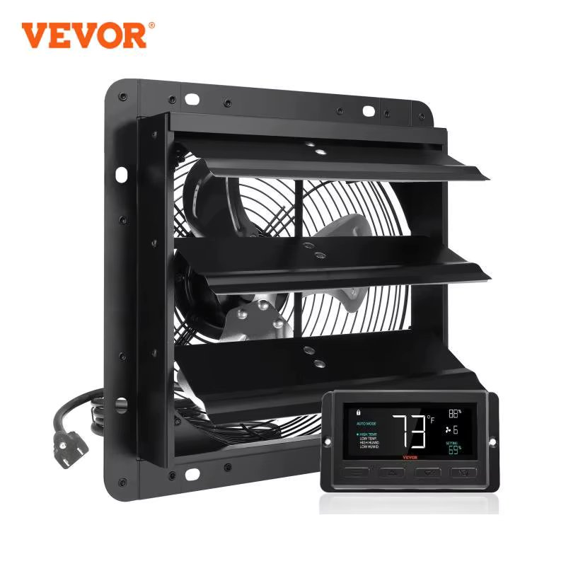 VEVOR Shutter Exhaust Fan with Temperature Humidity Controller Ventilation and Cooling for Greenhouses Garages Sheds ETL Listed