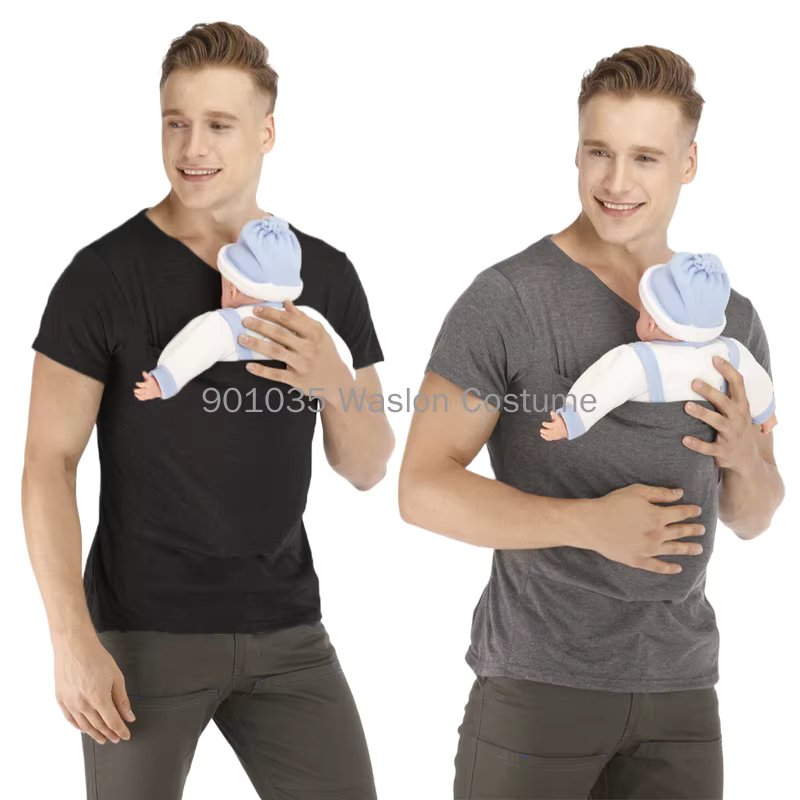 Safety Kangaroo Pocket T Shirt Baby Carrier Pregnancy Clothes Summer Short Sleeve Mother Father Top for Feeding Big Daddy Shirt