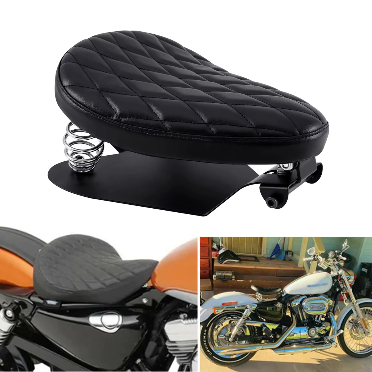 1PCS Black Leather Driver Solo Seat Fit For Harley Davidson Sportster 883 1990-2013 Saddle Suitable Cruiser Bobber Chopper