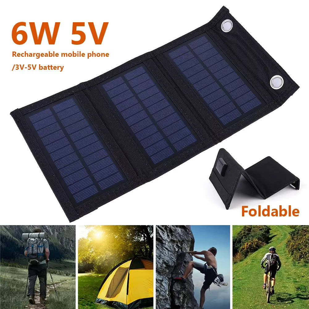 1-6W Foldable Solar Panel 5V USB Solar Smartphone Battery Charger Solar Cells Board Waterproof Power Bank  Camping Hiking