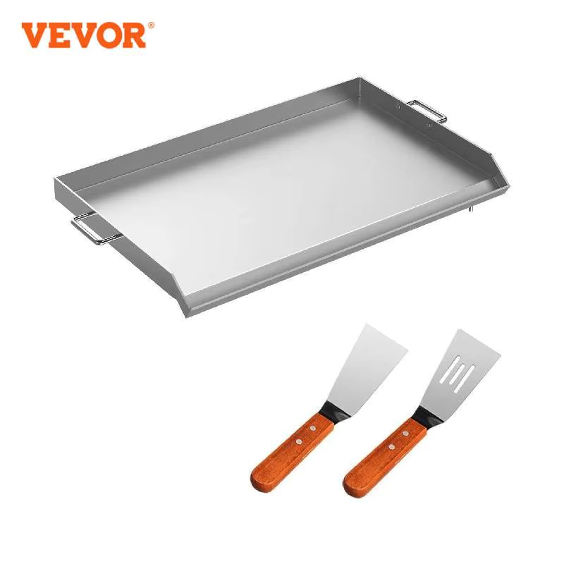 VEVOR  32" X 17" Stainless Steel Griddle Universal Flat Top Rectangular Plate , BBQ Charcoal/Gas Grill with 2 Handles