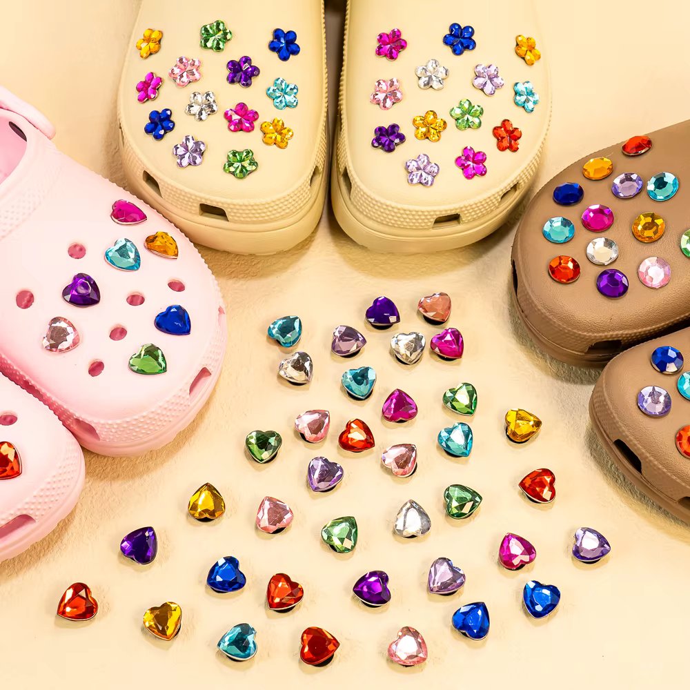 10/50pcs Crystal Shoe Charms Flower Heart Circle Shoe Decorations Pins for Women Girls Favor Gift Sandal Accessories Clog Buckle