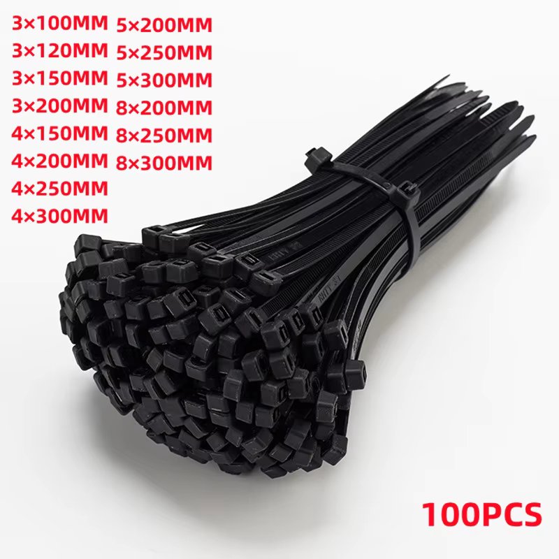 Self-locking plastic nylon tie 100 PCS black 5x300cable tie fastening ring4x200 cable tie zip wraps strap nylon cable tie set