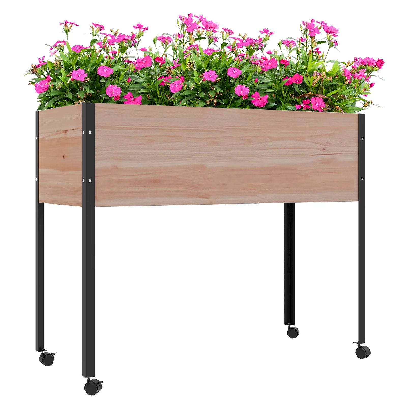Outsunny grow table with wheels 99x42x81 cm raised Orchard grow garden with non-woven fabric for growing plants flowers vegetables Natural