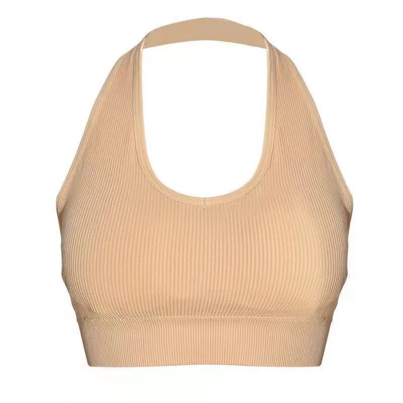 Women Backless Vest Sexy Bra Halter Wire Free Sport Bra Suspender Solid Lingerie Female Tops Beautiful Back Wire Free Sports Bra