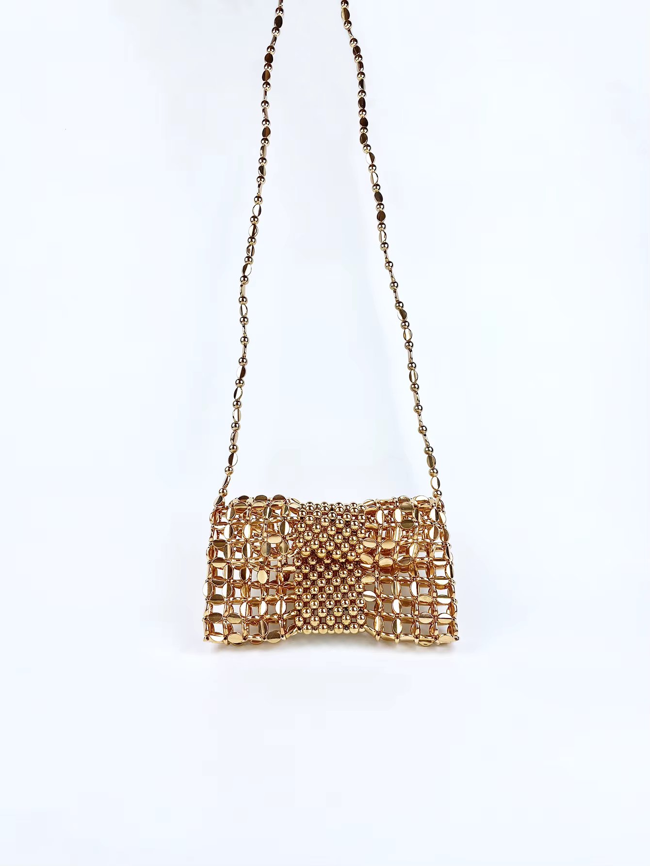New niche design gold woven chain mobile phone zero wallet crossbody women's handmade beaded woven crossbody bag