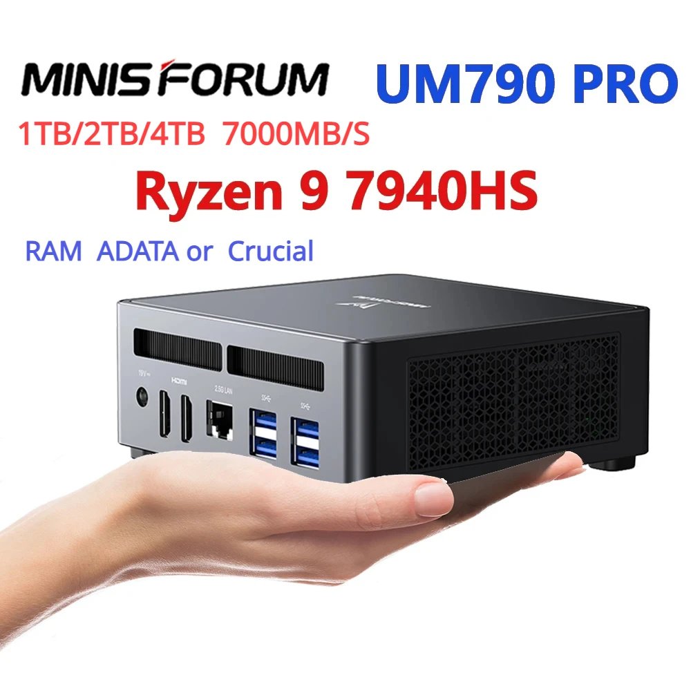 MINISFORUM UM790 Pro Ryzen 9 7940HS Mini PC Window 11 Pro DDR5 16GB 500GB WiFi 6E BT5.2 USB4.0 Desktop Gaming Computer