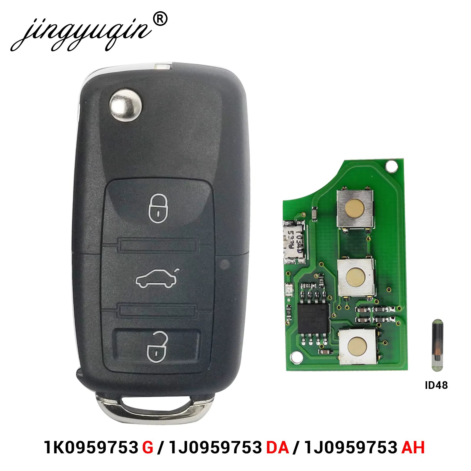 Jingyuqin 3B Remote Key 433Mhz ID48 For VW Golf Jetta Beetle Polo Tiguan Touran Caddy Eos Up 1J0959753DA/AH 1K0959753G DA8000M