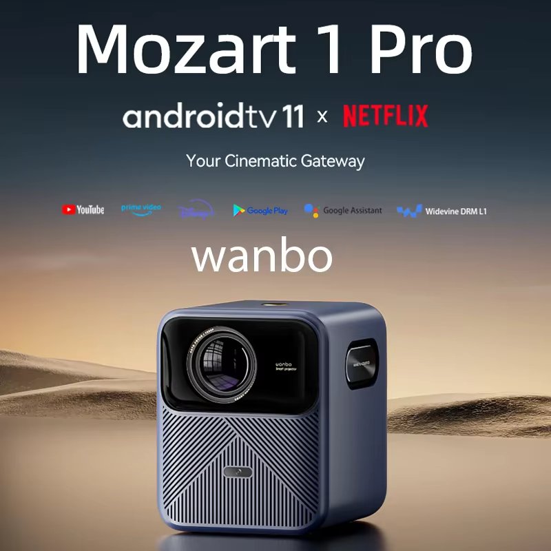 Wanbo Mozart 1 Pro Projector Android TV 11.0 Google Assistant Netflix 1080P DRM L1 Suppot 4K Beam Proyector 900Ansi Dual Wifi