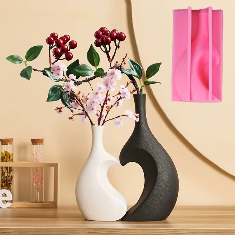 Large Hollow Heart Vase Resin Silicone Mold Nordic Geometry Vase Concrete Cement Mold Vase Gypsum Mold Valentine's Day Gift