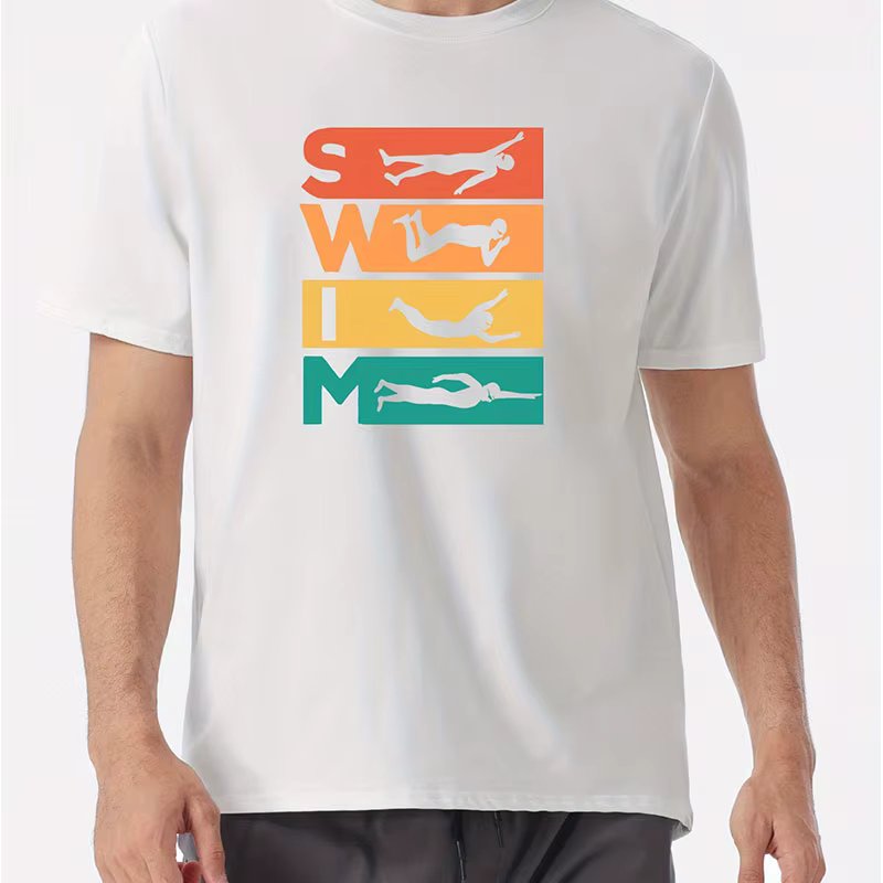 SWIM And Swimming Men Graphic Print, Men's Novel Graphic Design T-shirt, Casual Comfy Tees For Summer, Men's Clothing Tops For