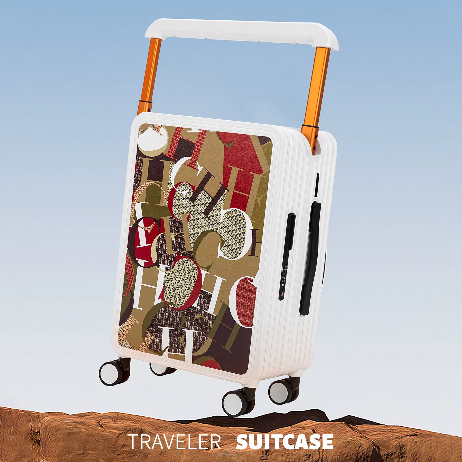 Classic Fashion Unisex New Roller Luggage Letter Design Large Capacity Business Travel Luggage