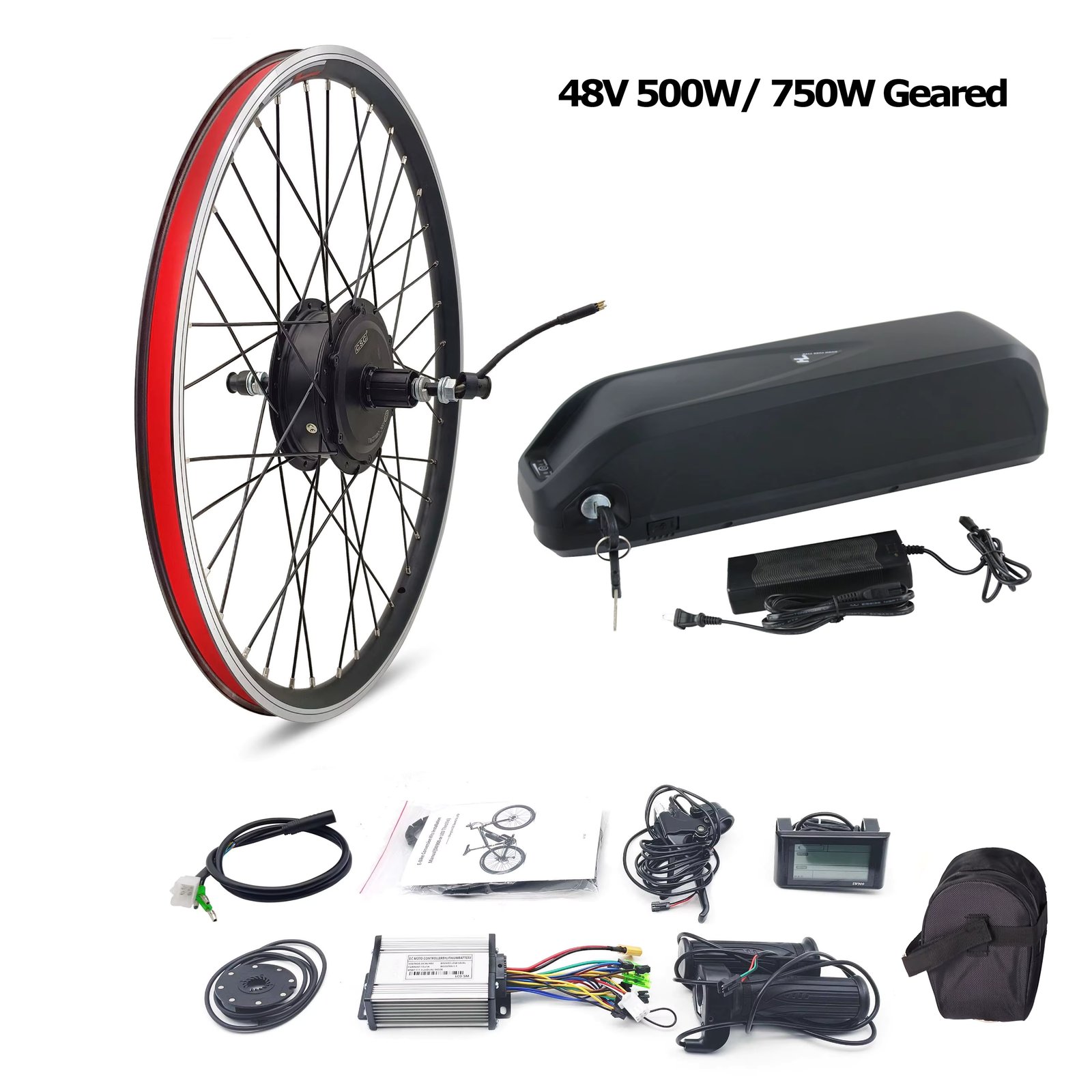 26 27.5 28 29inch 700C 48V 500W Geared Smart Rear Cassette Motor Electric Bicycle Conversion Kit Ebike Battery 48V 25Ah 18Ah