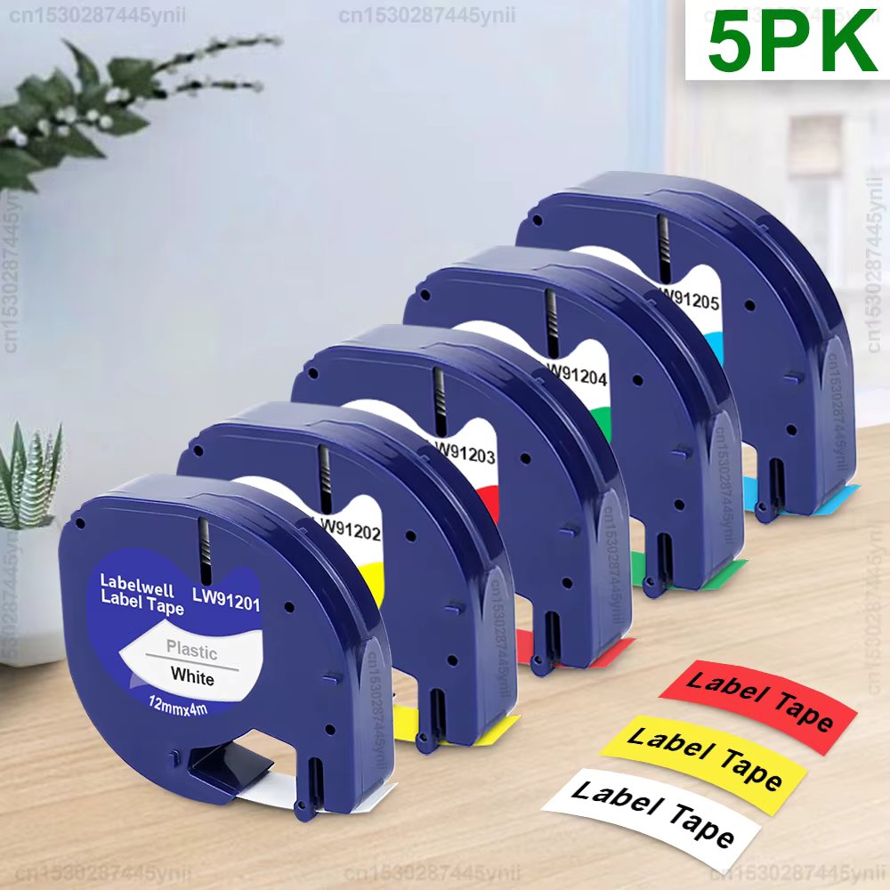 3PK/5PK 12mm LT Tape 91201 12267 Compatible Dymo Letratag Label Tape 91202 91200 for DYMO Letratag LT-100H LT100T Label Maker