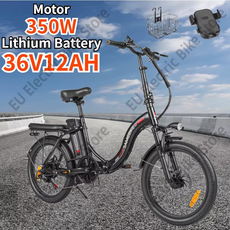 SAMEBIKE Electric Bike 350W Brushless Motor 36V12AH Lithium Battery Retro City Folding E Bike Adult 20-in Tire Electric Bicycle