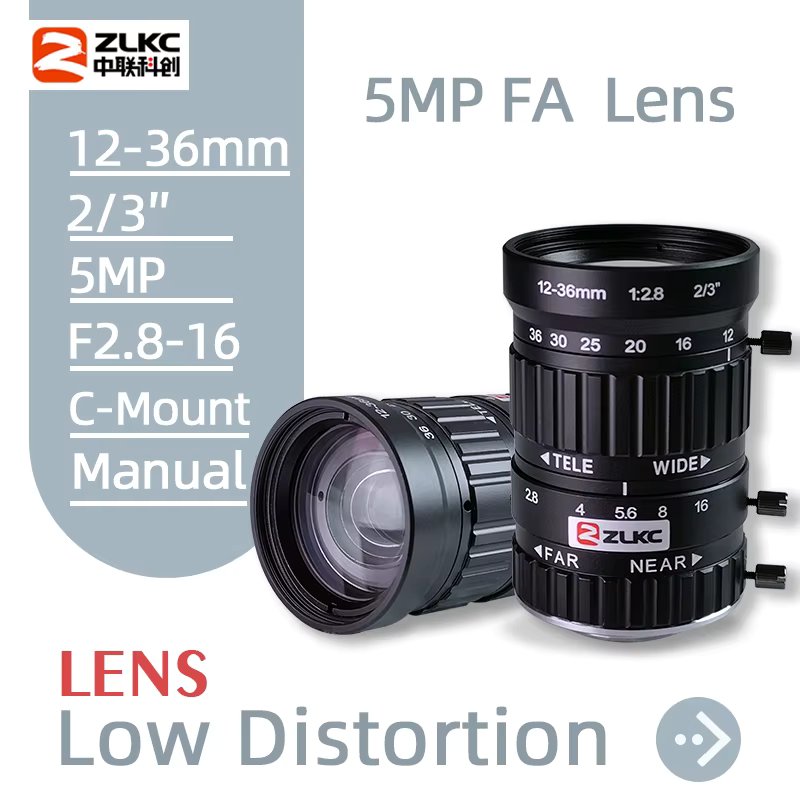 ZLKC CCTV Lens 12-36mm Varifocal 2/3 Inch Focal 5Megapixel F2.8 Aperture C-Mount Low Distortion Machine Vision Indusrial Camera