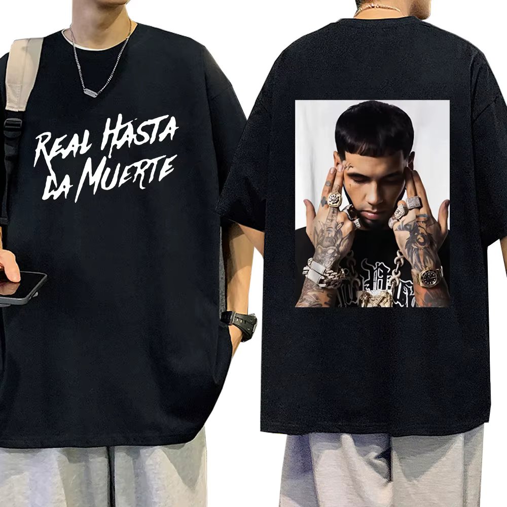 Rapper Anuel AA Real Hasta La Muerte T Shirt Men Casual 100% Cotton T-shirts Fashion Hip Hop Vintage Oversized Tee Shirt Unisex
