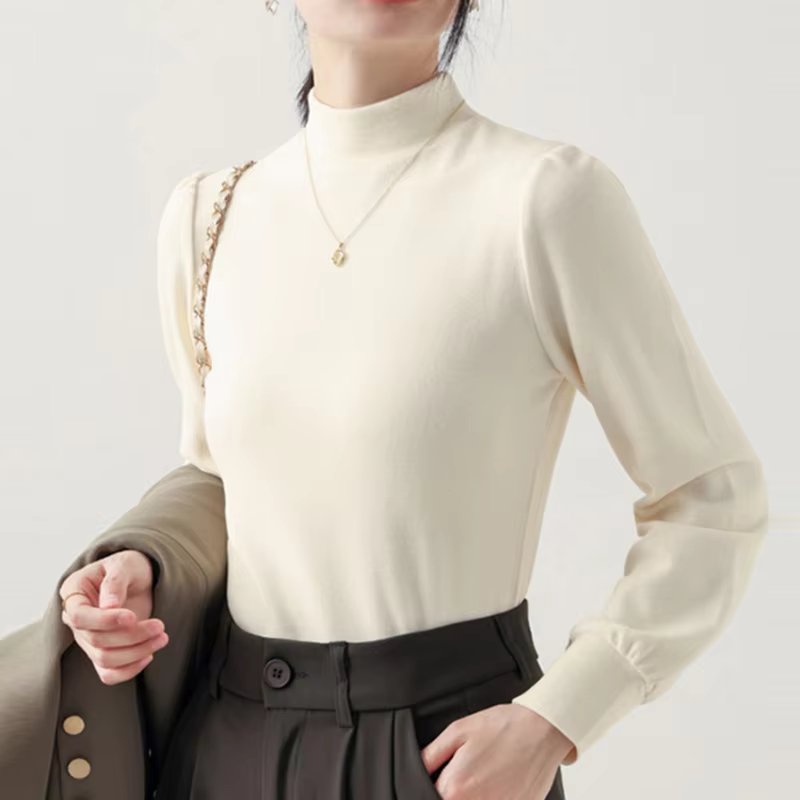 Half Pola Fit Ener Women Puff Sleeved Fall Winter Warm Thick Slim-fit Long-sleeved T-Shirt TS3046