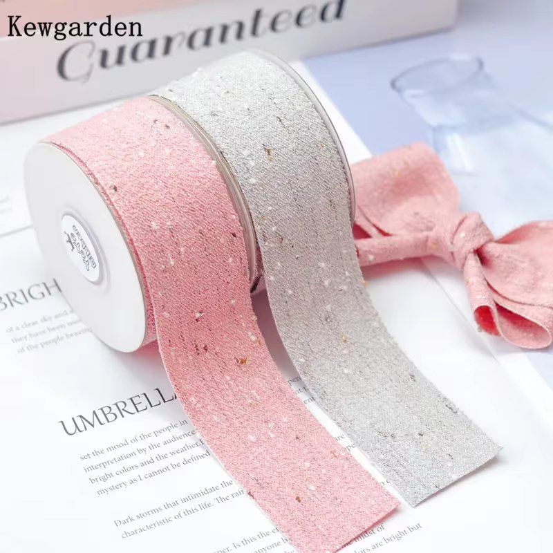 Kewgarden 1" 1-1/2" 15 25 38mm Dot Cotton Linen Ribbon Handmade Tape DIY Hair Bow Corsage Accessories Sewing Riband 10 Yards