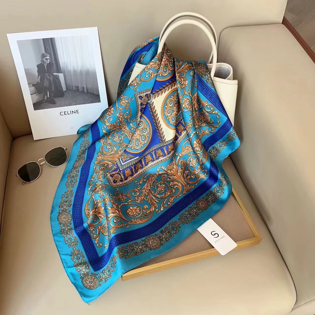 SIMPLEJEWEL 70cm Silk Square Scarf Women Satin Bandana Print Scarves Head Band Fashion Lady Hair Shawl Wrap Neckerchief Hijab