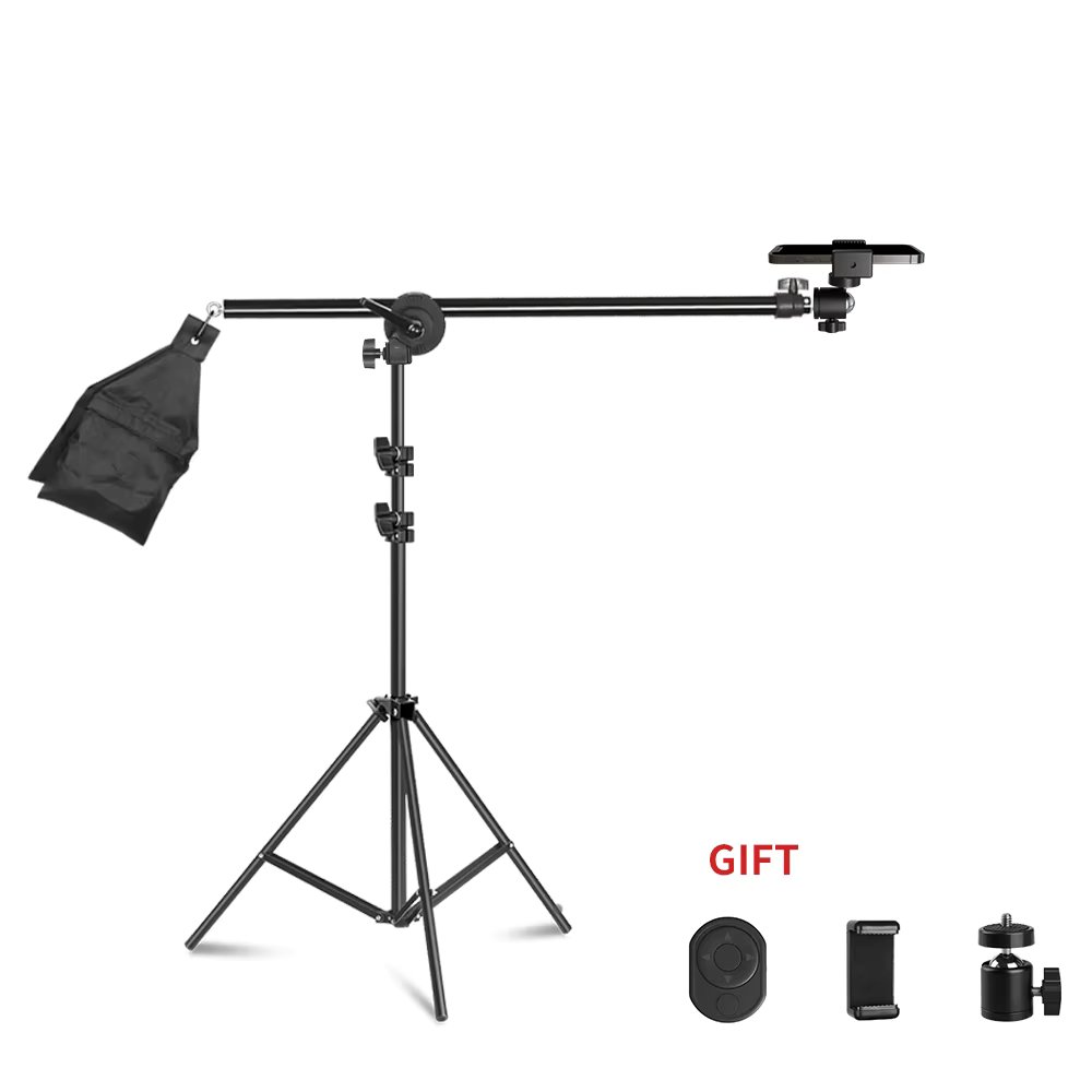 Photo Studio 2M Light Tripod Stand with 135CM Cantilever Boom Arm And Empty Sandbag For Photography Supporting Softbox Lighting