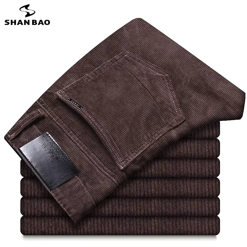 SHAN BAO Corduroy Comfortable Cotton Straight Slim Casual Pants 2021 Autumn/Winter Brand Clothing Business Men's Fitted Pants