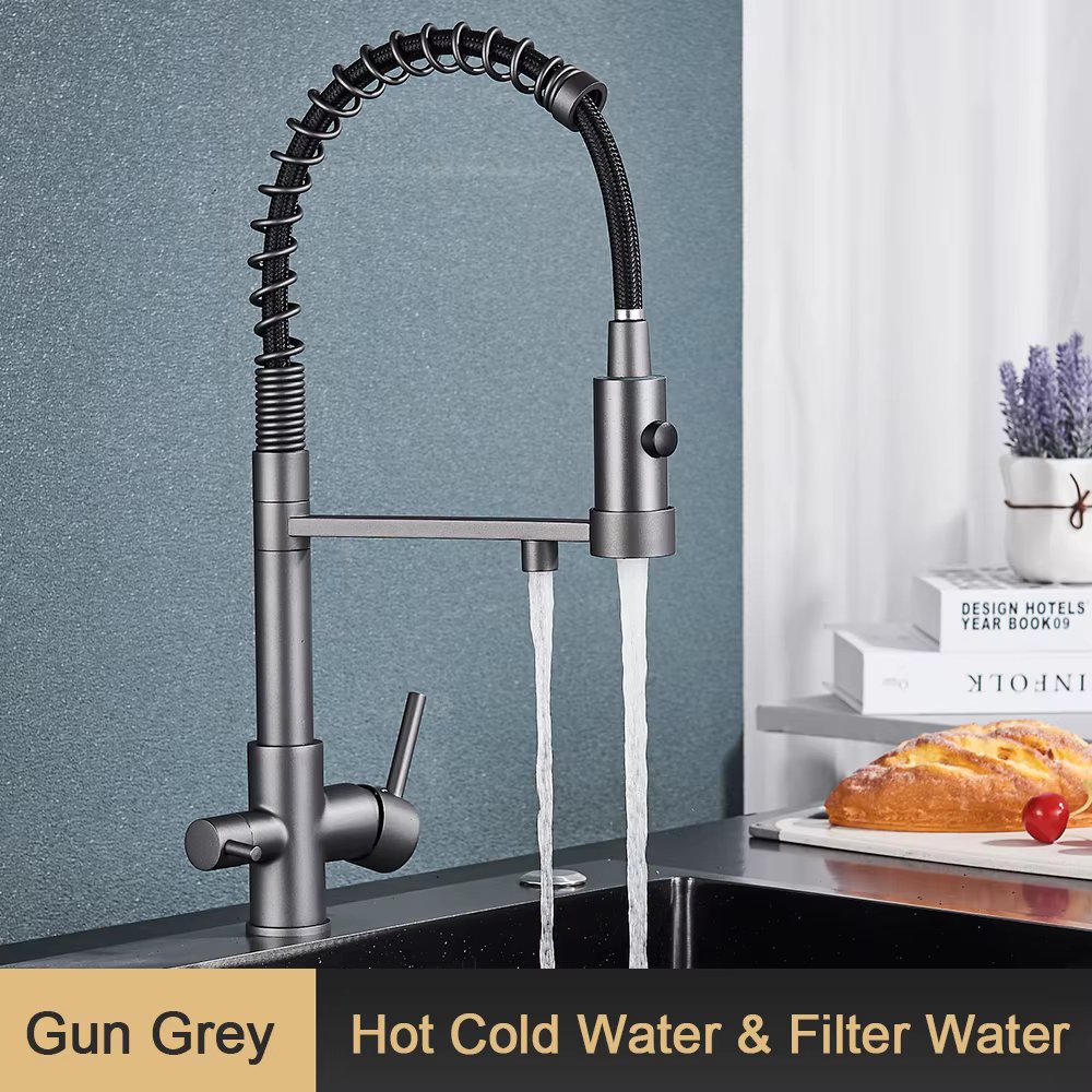 rozin Pull Down Filter Kitchen Faucet Black 3 Way Drinking Pure Water Faucets Brass 360° Flexible Purification Water Mixer Tap