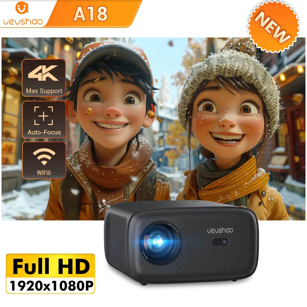VEVSHAO New A18 Projector Full HD 1080P 2K 4K Video WiFi 6 Auto Focus 600Ansi Android 9.0 Home Theater Smart Proyector