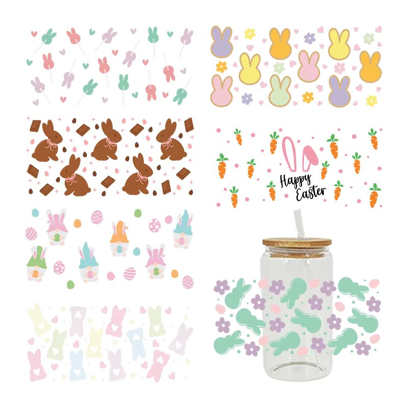 UV DTF Transfers Stickers, Easter Bunny, Printed for DIY Glass, Ceramic Metal Leather, 3D, 16oz, Cup Wraps D5887
