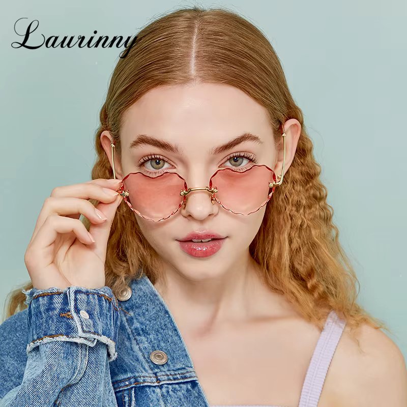 Fashion Love Heart Shaped Sunglasses Women Brand Design 2021 Rimless Sun Glasses Ocean Clear Blue Cut Lens Gradient Gift Shades