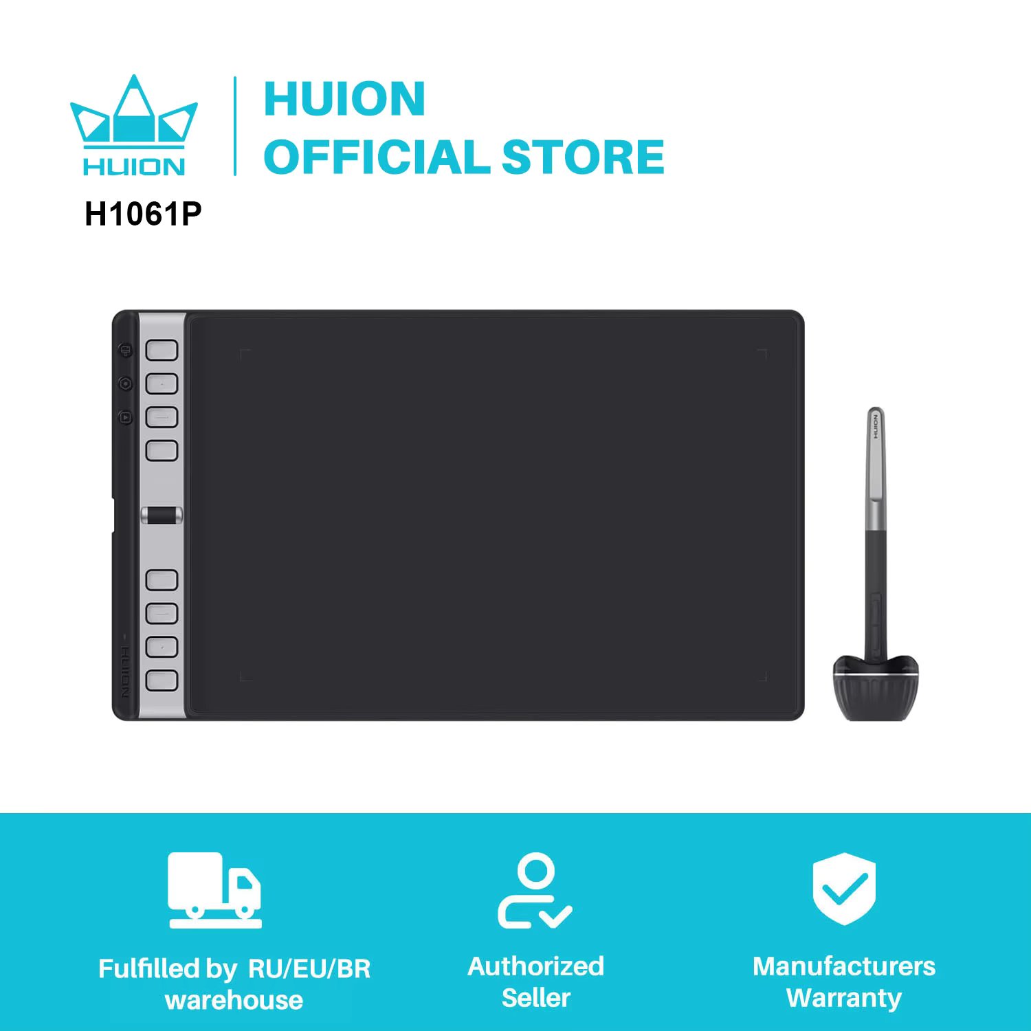 HUION Inspiroy 2 L H1061P Drawing Tablet with Scroll Wheel 3-Set 8 Customized Keys Battery-Free Pen for Art, Design, Sketch, 10x