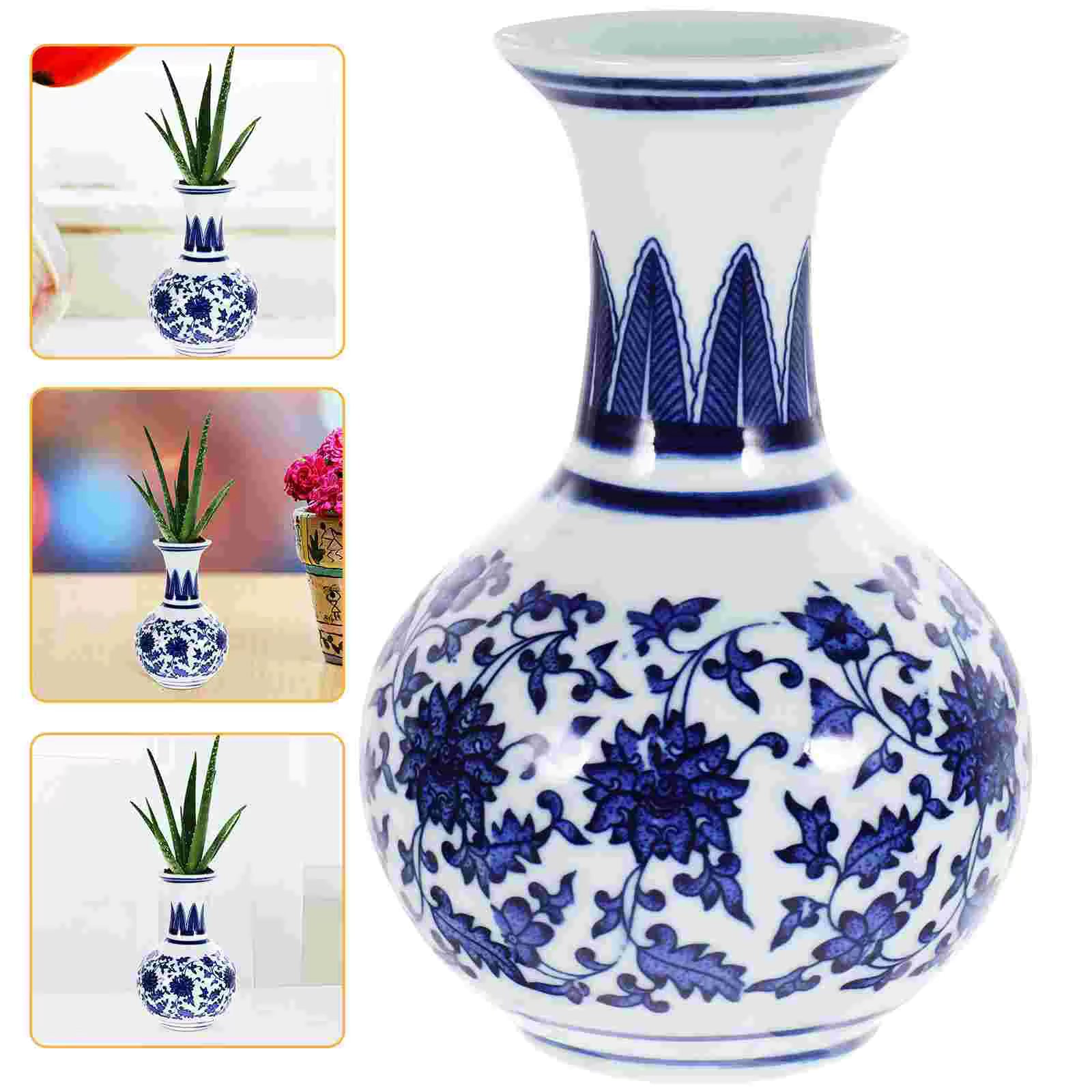 Chinese Blue White Vase Oriental Bottle Vases Ginger Jar Vase Traditional Ceramic Flower Vase Home Decor