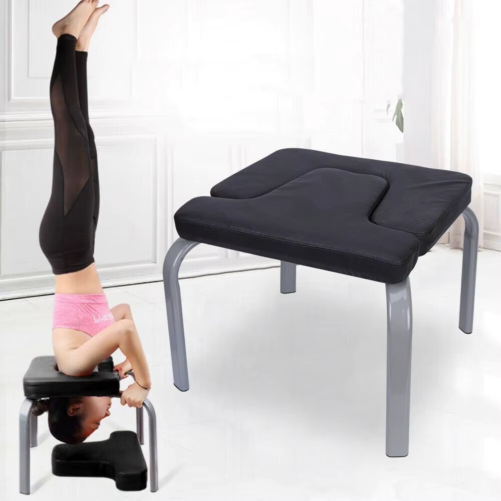 Yoga Headstand Bench Black Yoga Chair with Anti-slip Foot Pads Yoga Inversion Chair for Balance Training, Core Strengthening