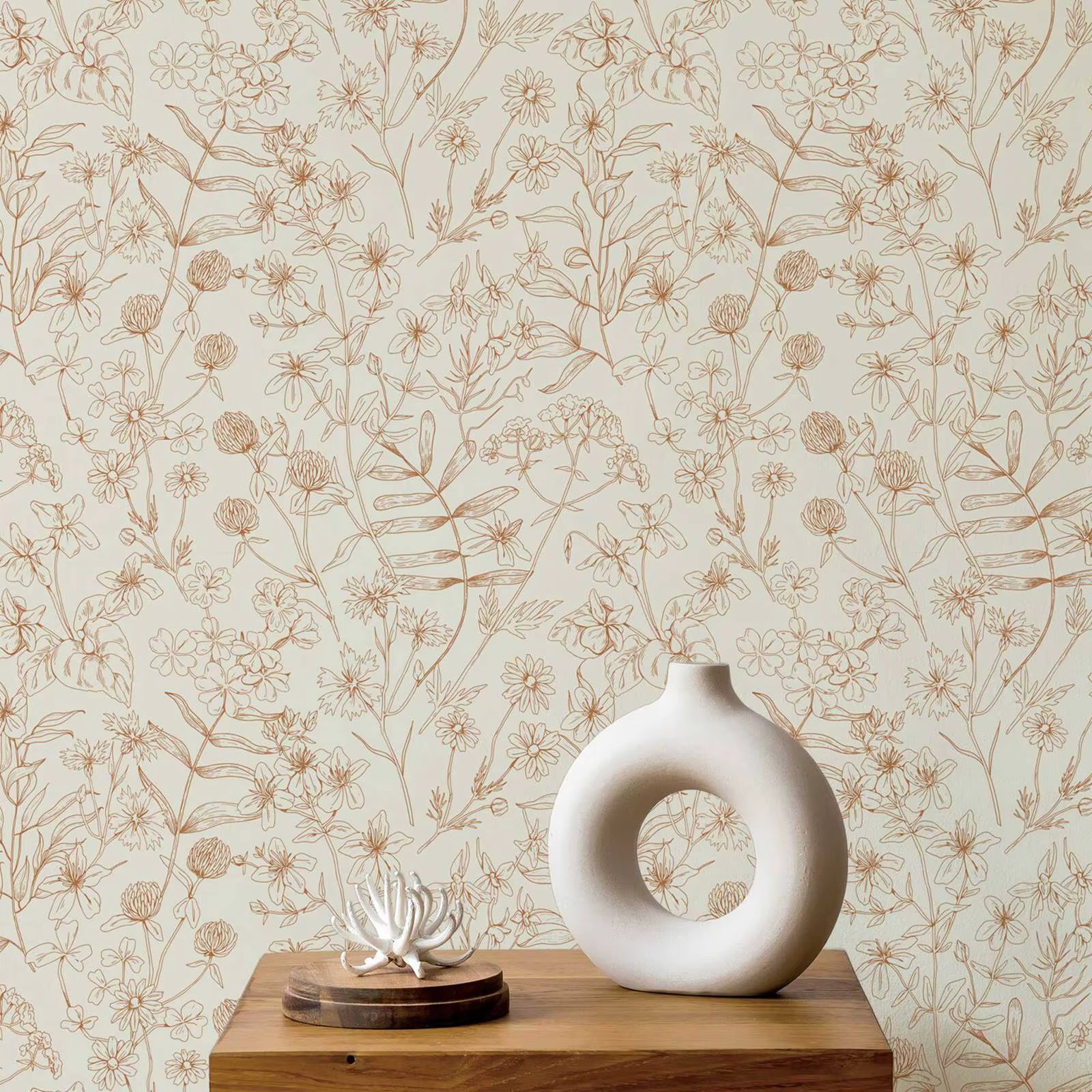 Wild Field and Meadow Plants Wallpaper,Floral Herbs Removable Wallpaper | Self-adhesive | Vintage Botanical Wallpaper,Non Woven